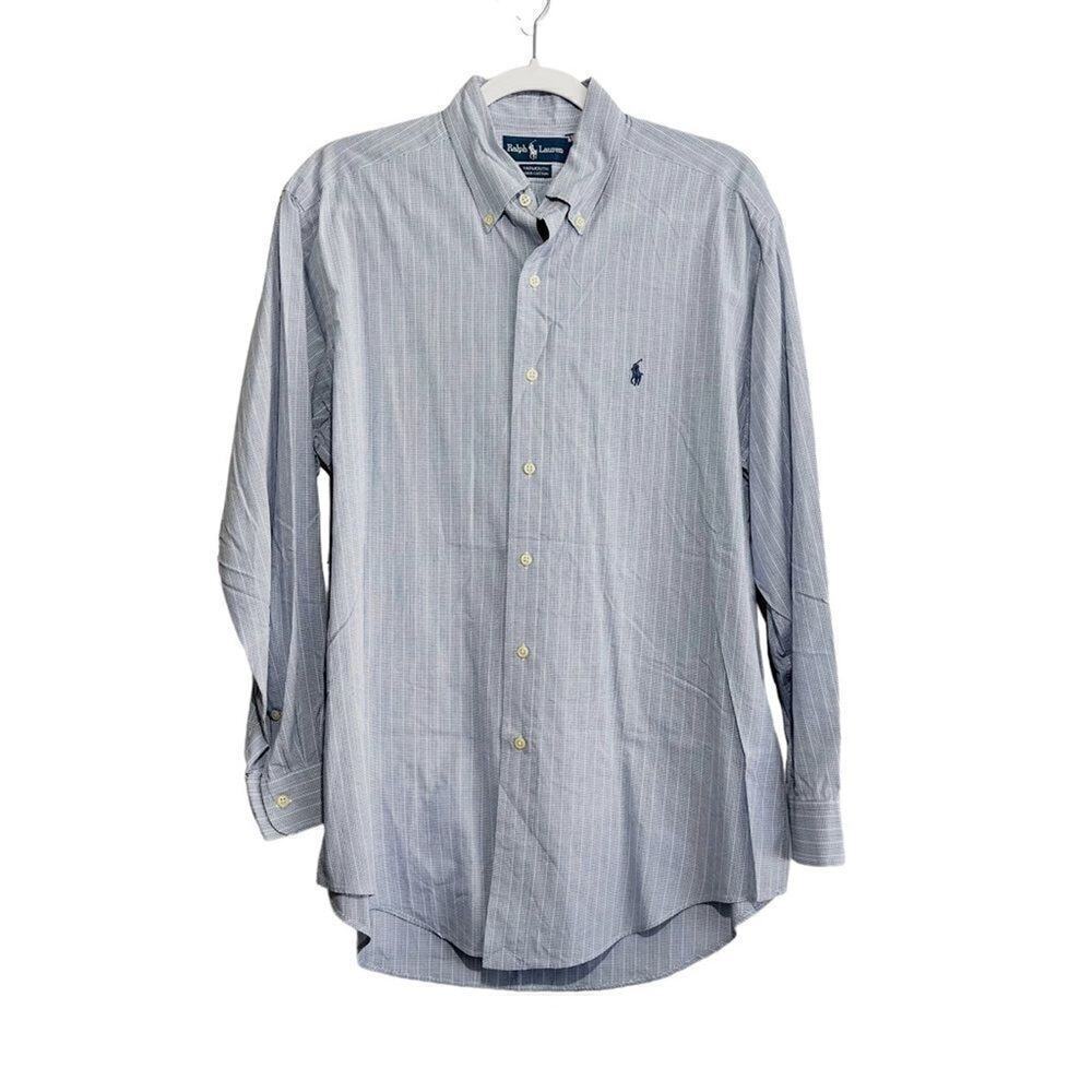 Ralph Lauren Button Down Long Sleeve Dress Shirt SZ‎ 15 1/2 32/33 Blue Stripe